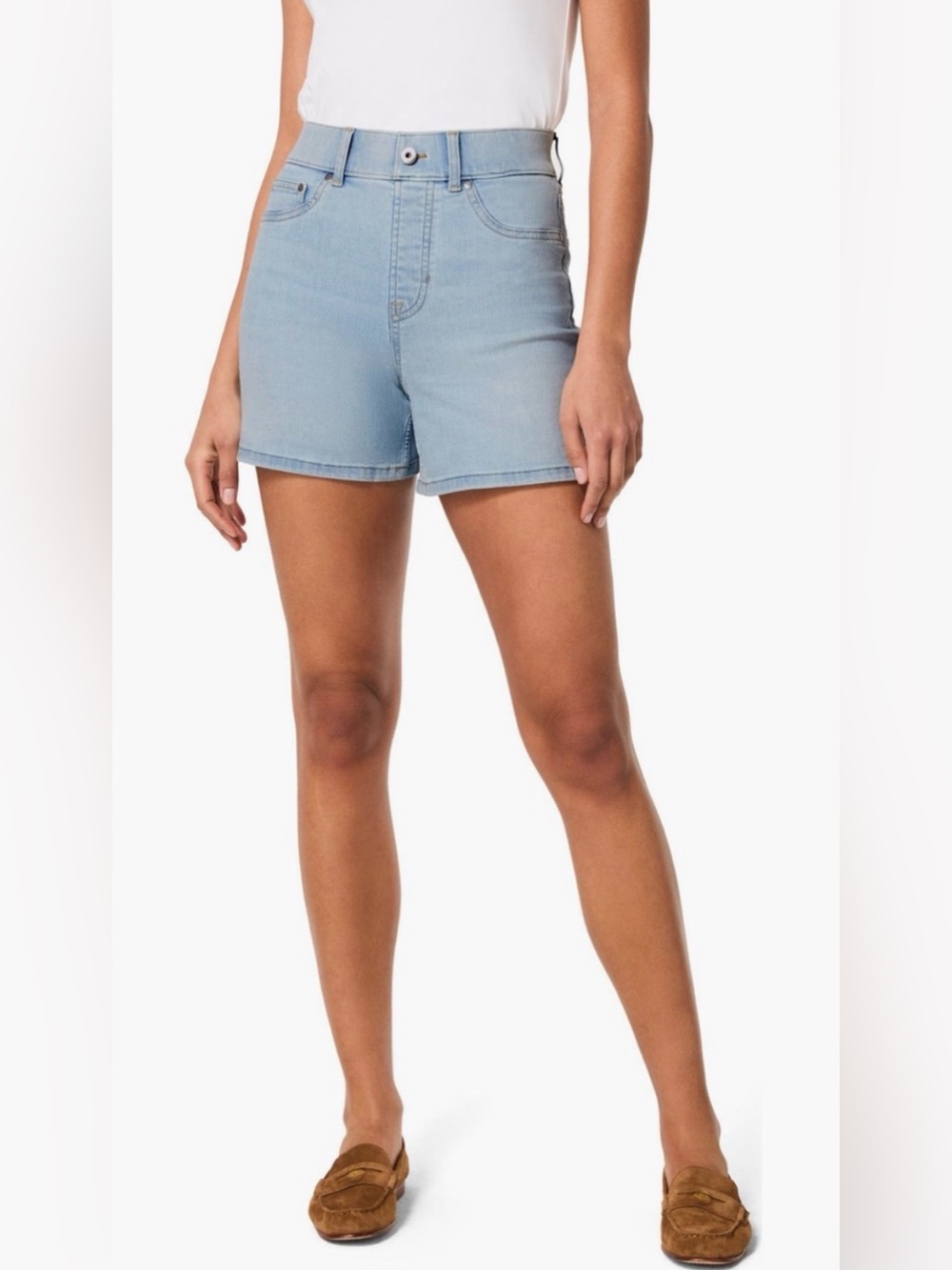 SPANX, Light Blue High-Rise Jean Shorts, Size XL